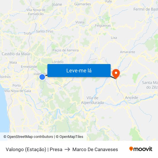 Valongo (Estação) | Presa to Marco De Canaveses map