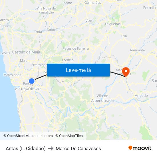 Antas (L. Cidadão) to Marco De Canaveses map