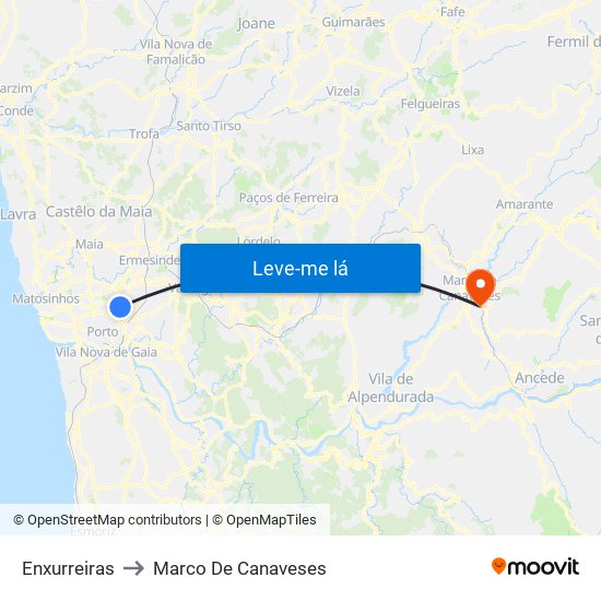 Enxurreiras to Marco De Canaveses map