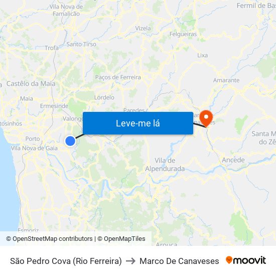 São Pedro Cova (Rio Ferreira) to Marco De Canaveses map