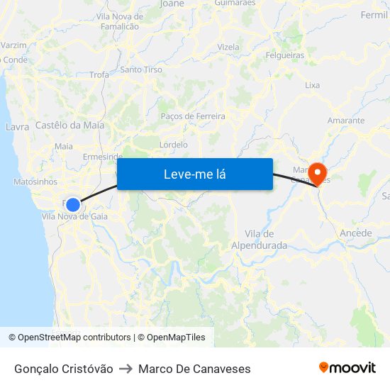Gonçalo Cristóvão to Marco De Canaveses map