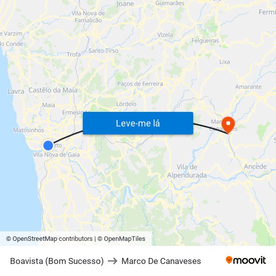 Boavista (Bom Sucesso) to Marco De Canaveses map