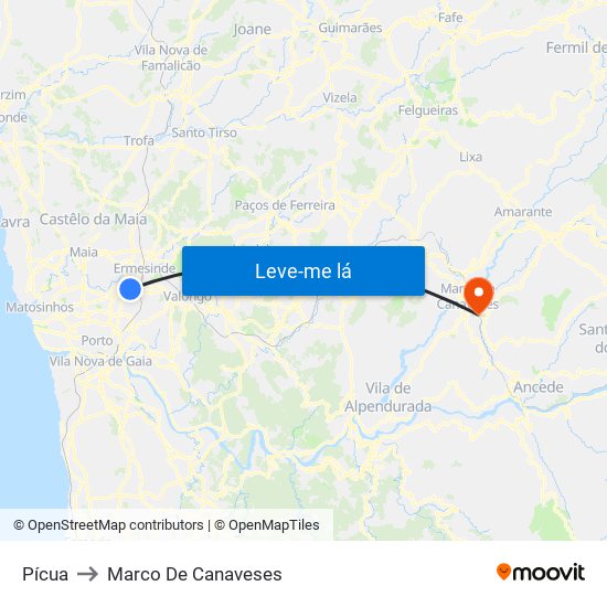 Pícua to Marco De Canaveses map