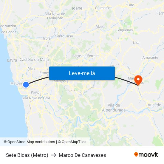 Sete Bicas (Metro) to Marco De Canaveses map