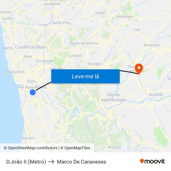 D.João II (Metro) to Marco De Canaveses map