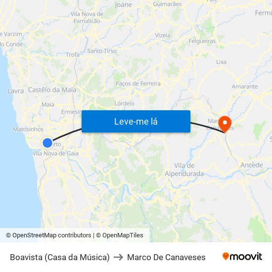 Boavista (Casa da Música) to Marco De Canaveses map