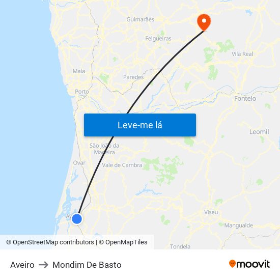 Aveiro to Mondim De Basto map