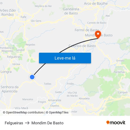 Felgueiras to Mondim De Basto map