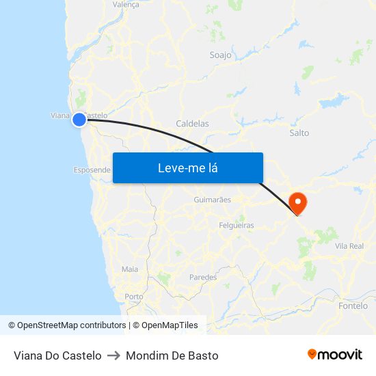 Viana Do Castelo to Mondim De Basto map