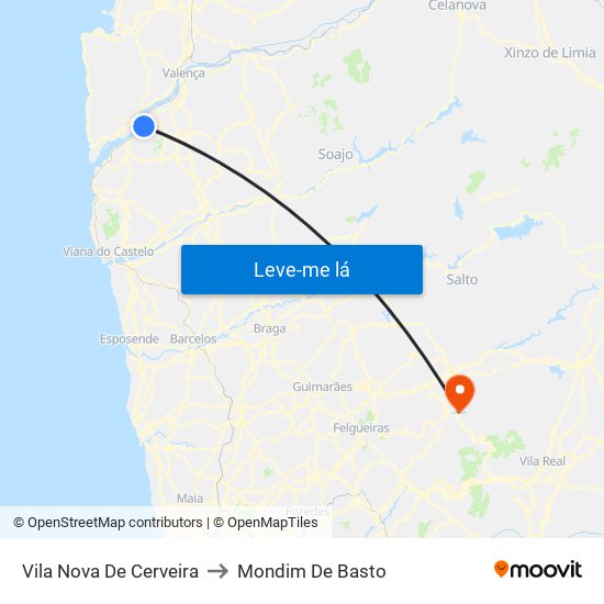 Vila Nova De Cerveira to Mondim De Basto map