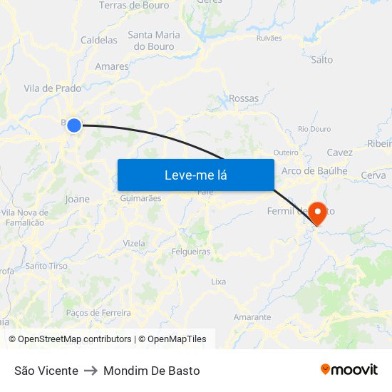 São Vicente to Mondim De Basto map
