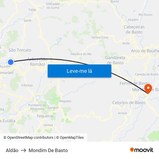 Aldão to Mondim De Basto map
