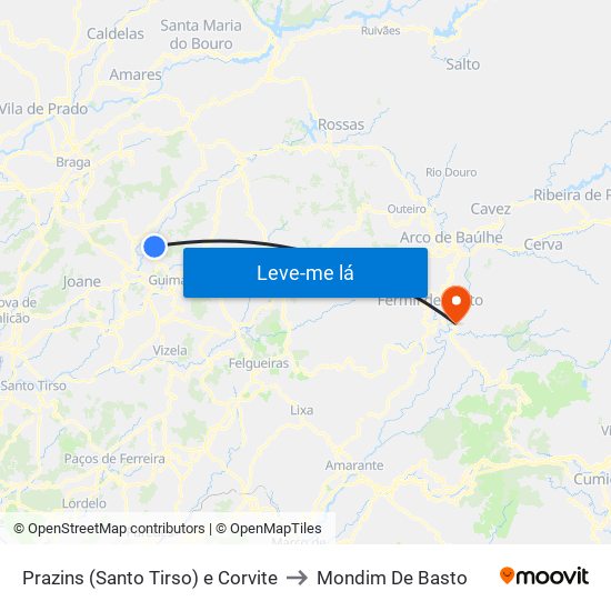 Prazins (Santo Tirso) e Corvite to Mondim De Basto map