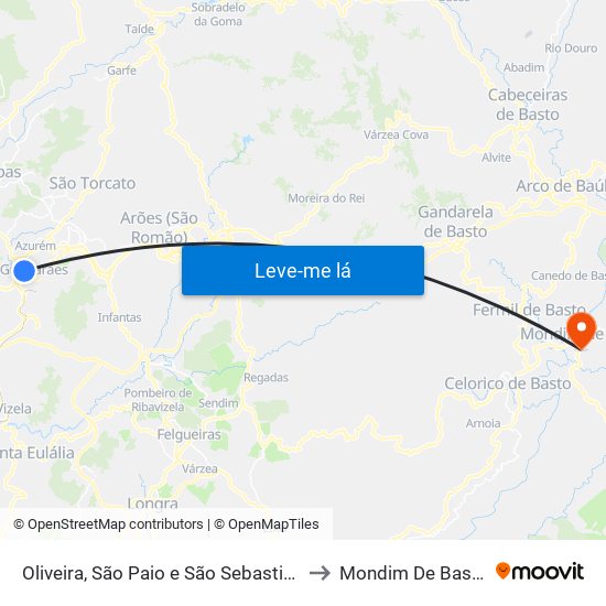 Oliveira, São Paio e São Sebastião to Mondim De Basto map