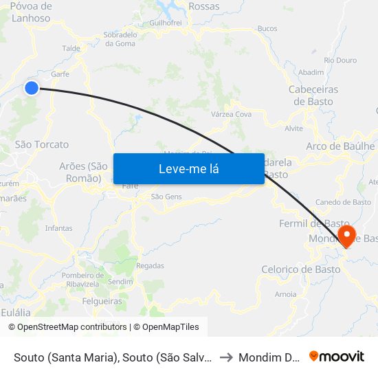 Souto (Santa Maria), Souto (São Salvador) e Gondomar to Mondim De Basto map