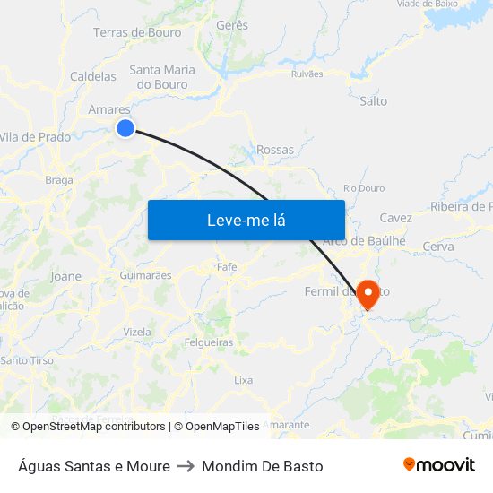 Águas Santas e Moure to Mondim De Basto map