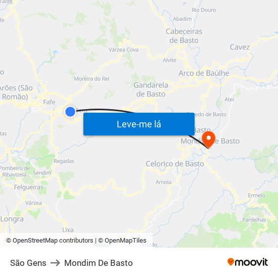 São Gens to Mondim De Basto map