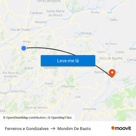 Ferreiros e Gondizalves to Mondim De Basto map