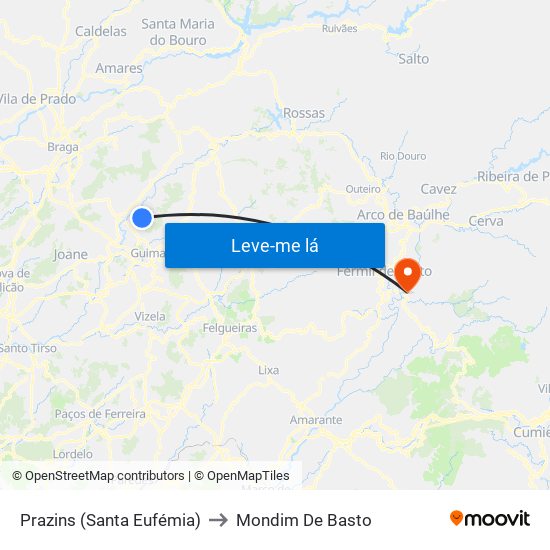Prazins (Santa Eufémia) to Mondim De Basto map