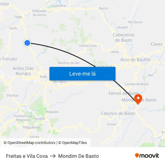 Freitas e Vila Cova to Mondim De Basto map