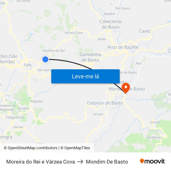 Moreira do Rei e Várzea Cova to Mondim De Basto map