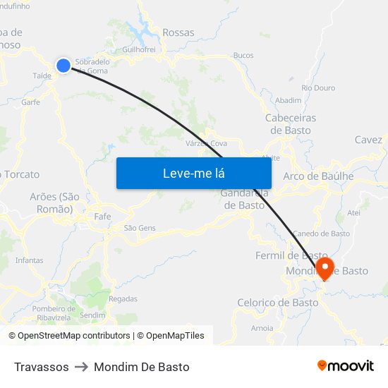 Travassos to Mondim De Basto map