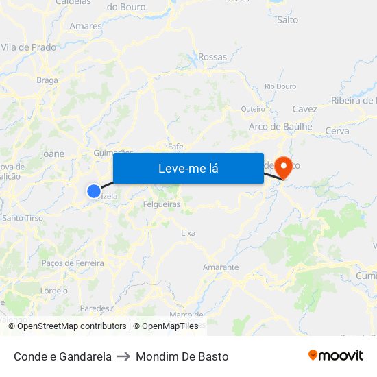 Conde e Gandarela to Mondim De Basto map