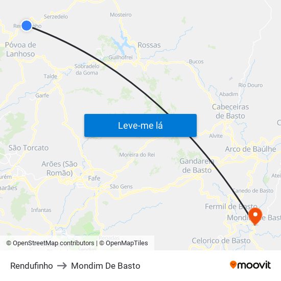 Rendufinho to Mondim De Basto map