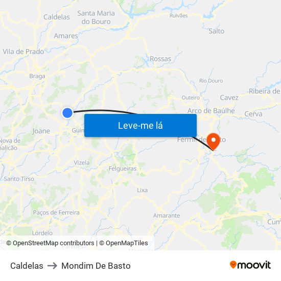 Caldelas to Mondim De Basto map