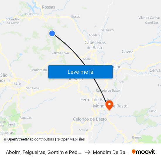 Aboim, Felgueiras, Gontim e Pedraído to Mondim De Basto map