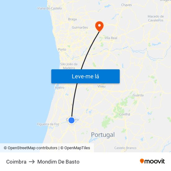 Coimbra to Mondim De Basto map