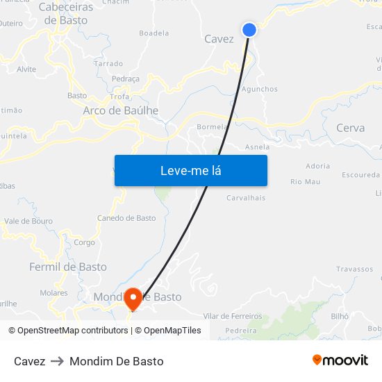 Cavez to Mondim De Basto map