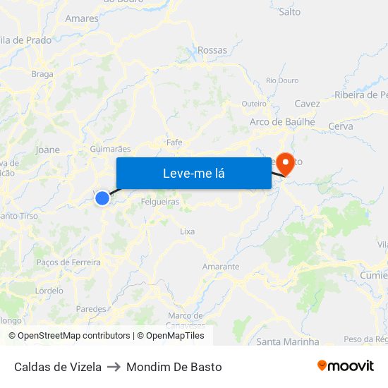 Caldas de Vizela to Mondim De Basto map