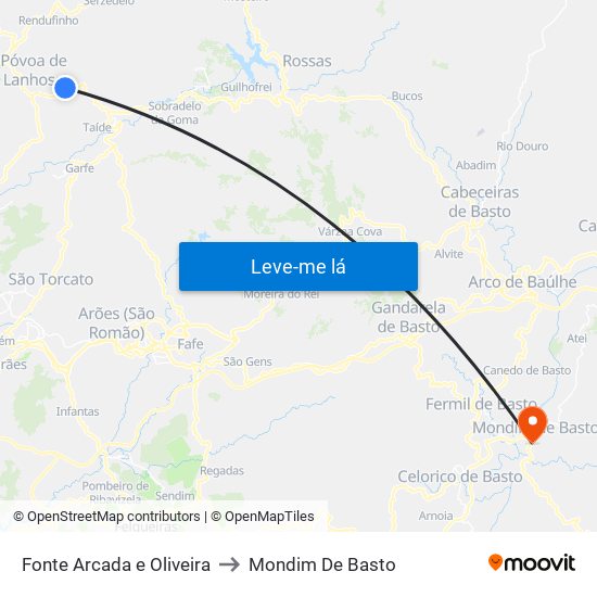 Fonte Arcada e Oliveira to Mondim De Basto map