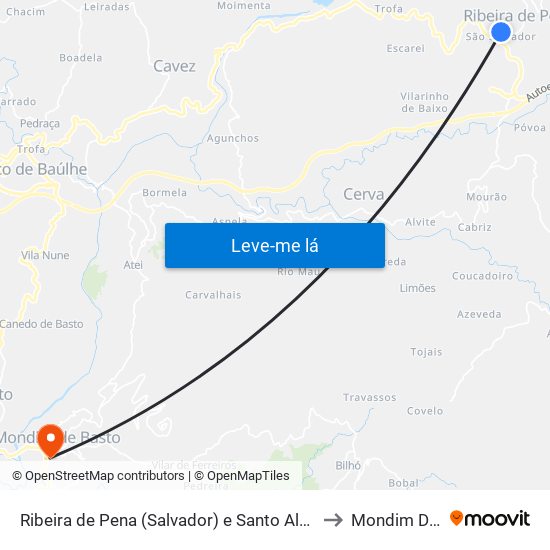 Ribeira de Pena (Salvador) e Santo Aleixo de Além-Tâmega to Mondim De Basto map