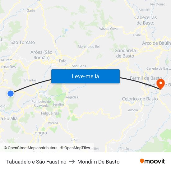 Tabuadelo e São Faustino to Mondim De Basto map