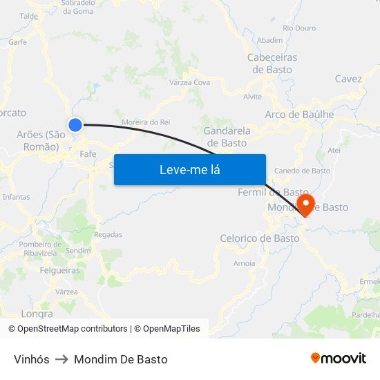 Vinhós to Mondim De Basto map