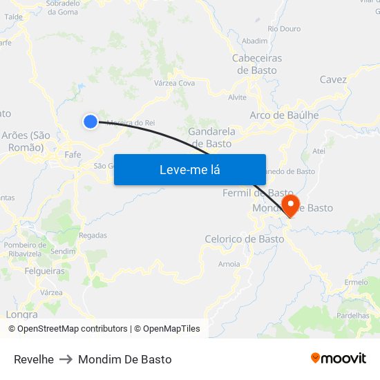 Revelhe to Mondim De Basto map