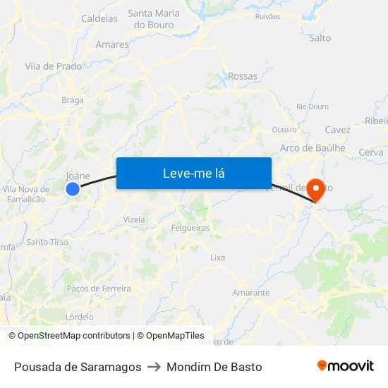 Pousada de Saramagos to Mondim De Basto map