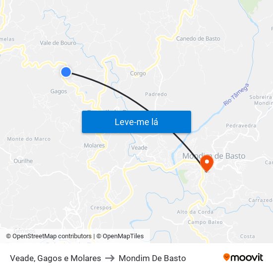Veade, Gagos e Molares to Mondim De Basto map