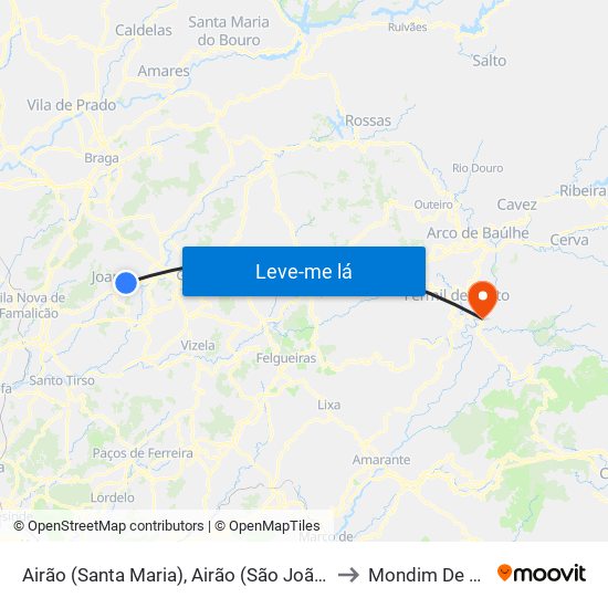 Airão (Santa Maria), Airão (São João) e Vermil to Mondim De Basto map