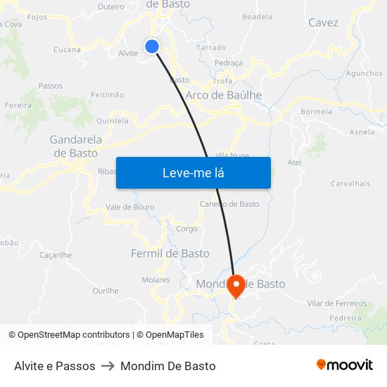 Alvite e Passos to Mondim De Basto map