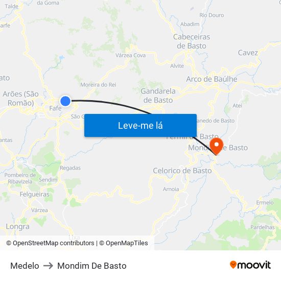 Medelo to Mondim De Basto map