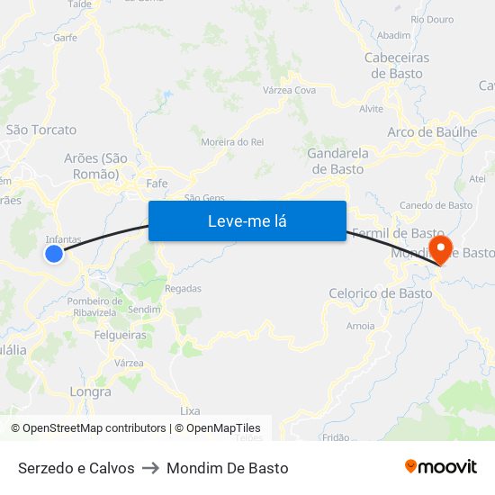 Serzedo e Calvos to Mondim De Basto map