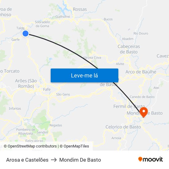 Arosa e Castelões to Mondim De Basto map