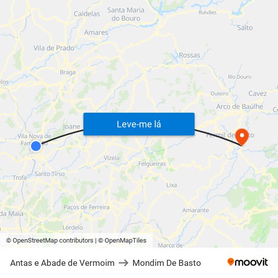 Antas e Abade de Vermoim to Mondim De Basto map
