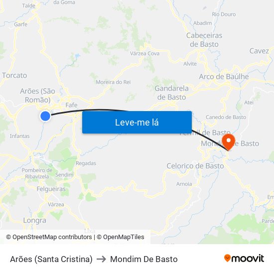 Arões (Santa Cristina) to Mondim De Basto map