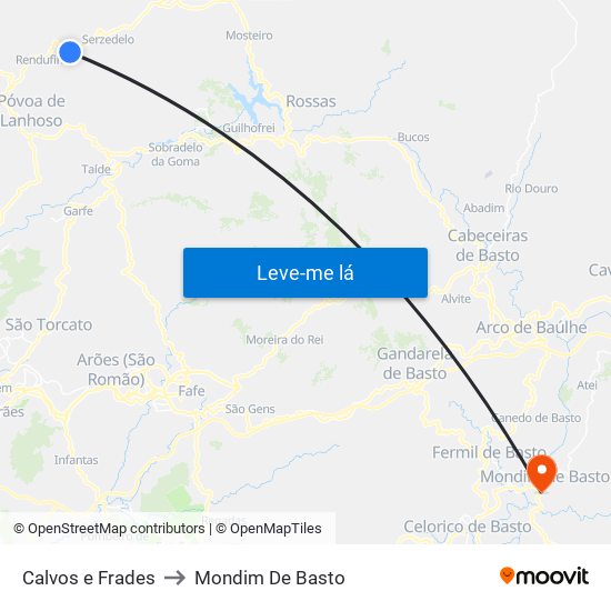 Calvos e Frades to Mondim De Basto map