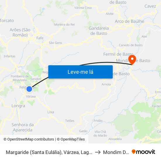 Margaride (Santa Eulália), Várzea, Lagares, Varziela e Moure to Mondim De Basto map