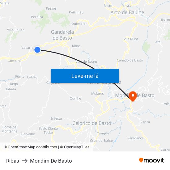 Ribas to Mondim De Basto map